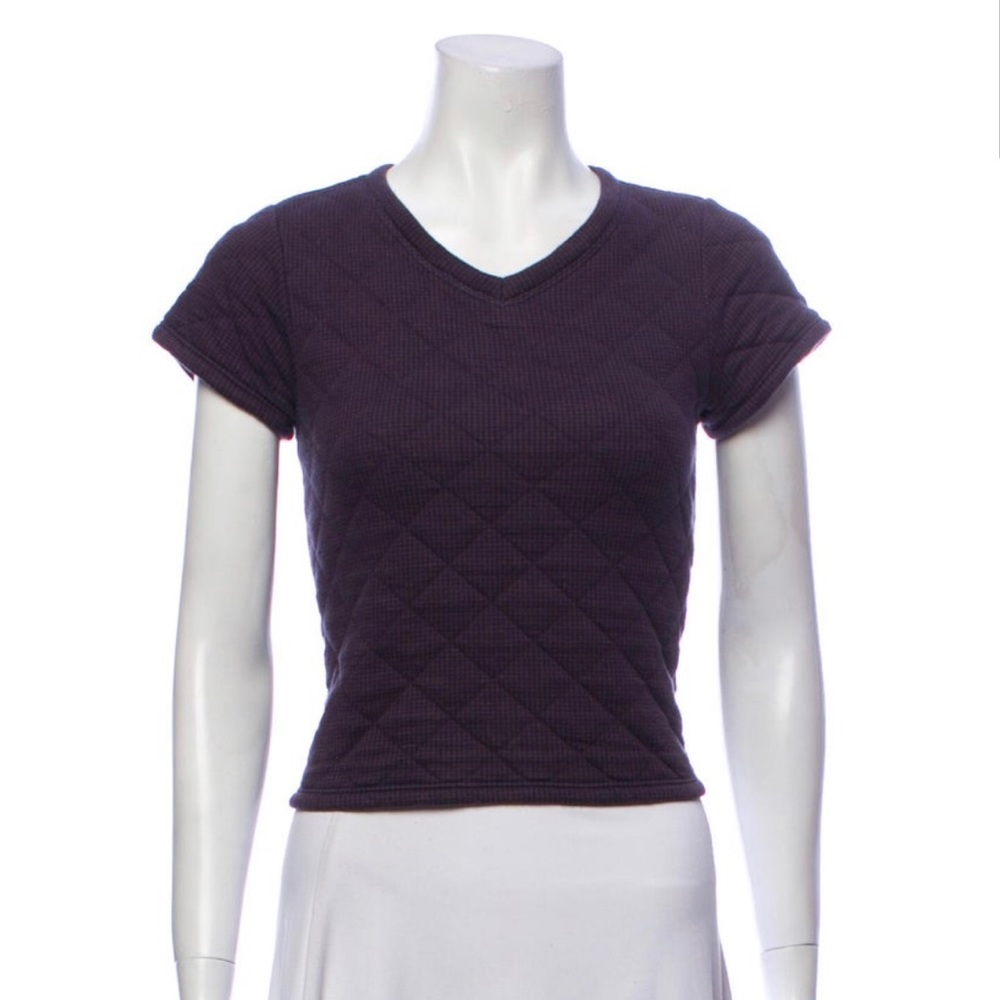 Creatures of Comfort Quilted V-Neck Short Sleeve Crop Top